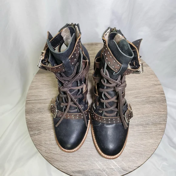 Freebird Cheyenne Multi Strap Lace-Up Leather Bootie Sandals Sz 9 Festival - Picture 4 of 11